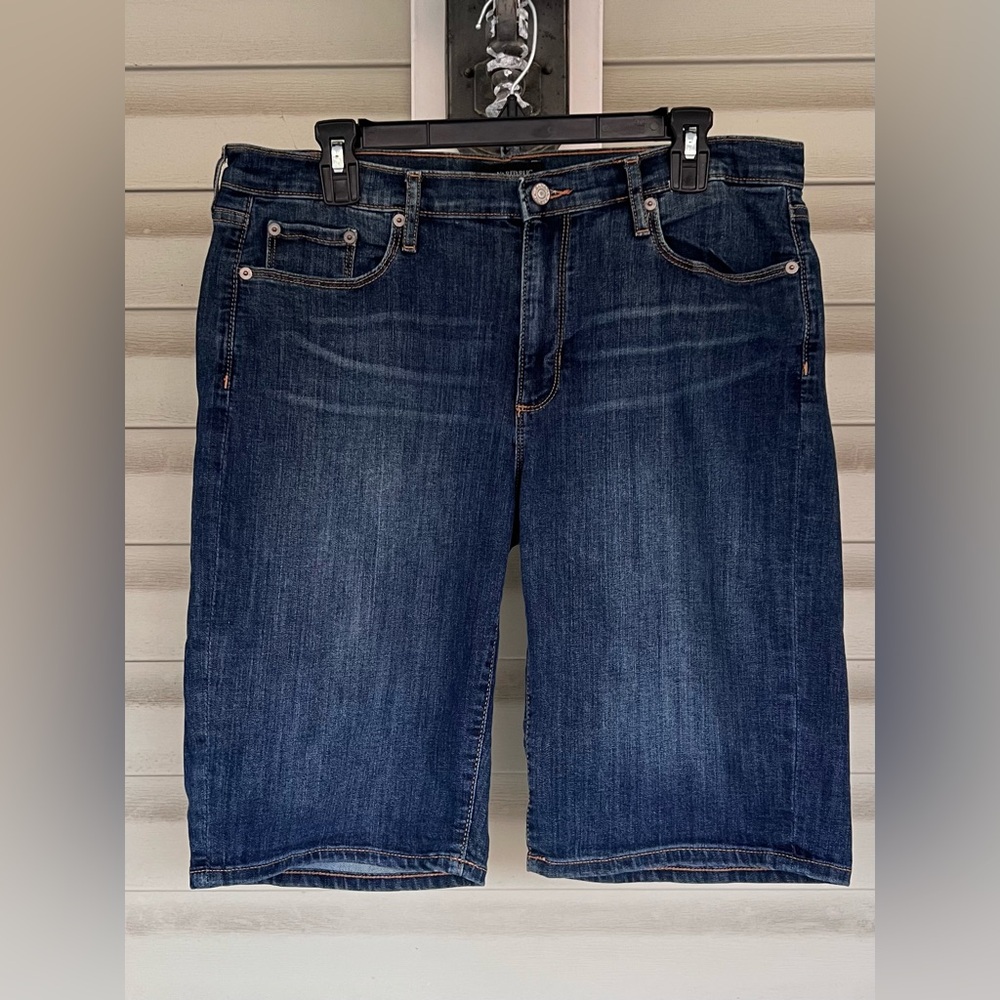 Banana Republic Denim Bermuda Shorts Womens Sz 10/30 Dark Wash Stretch Classic